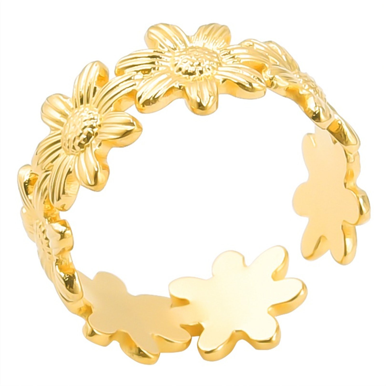 thumbnail image 2 of Anillo de pétalos de acero abierto de la vendimia de acero inoxidable anillo de titanio y ajustable de los hombres de las mujeres Anillos de moda Anillos para Chicas Adolescentes, 2 of 2